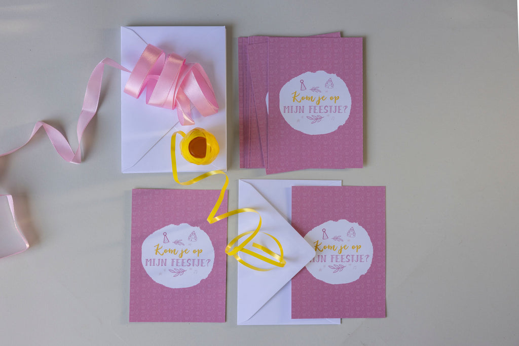 Uitnodigingen kinderfeestje - 10 stuks - roze