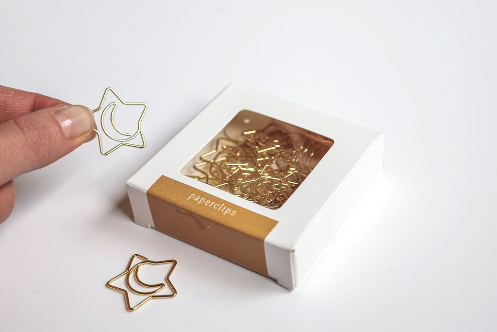 Paperclips ster/maan - 30 stuks - goud