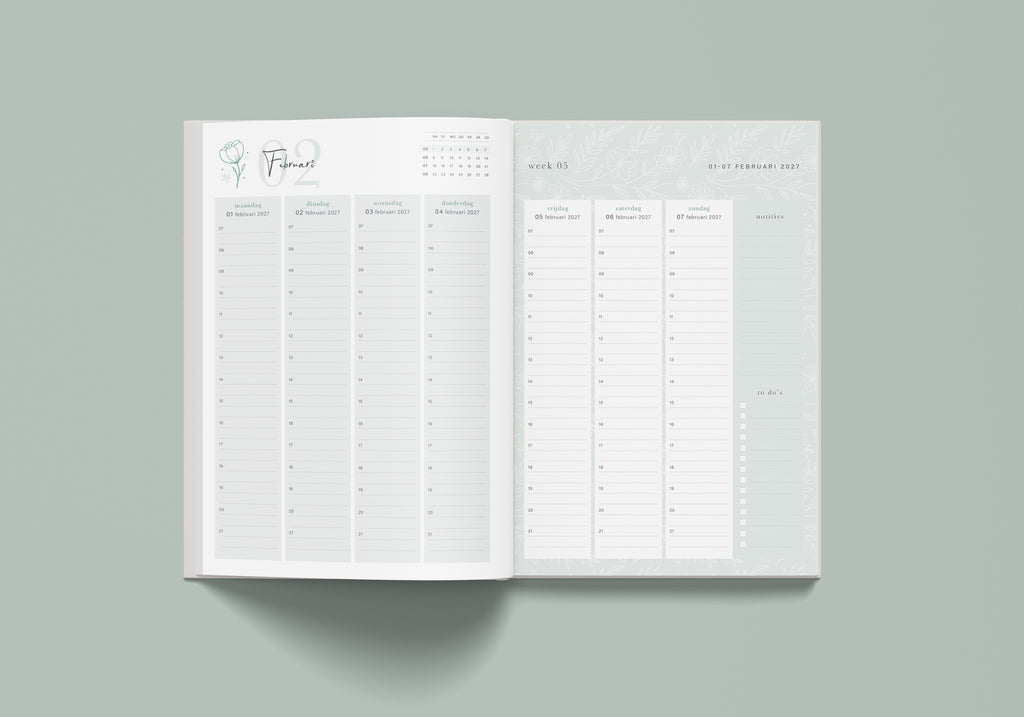 Agenda 2027 - A4 jaaragenda - Weekagenda  - 1 week op 2 pagina's