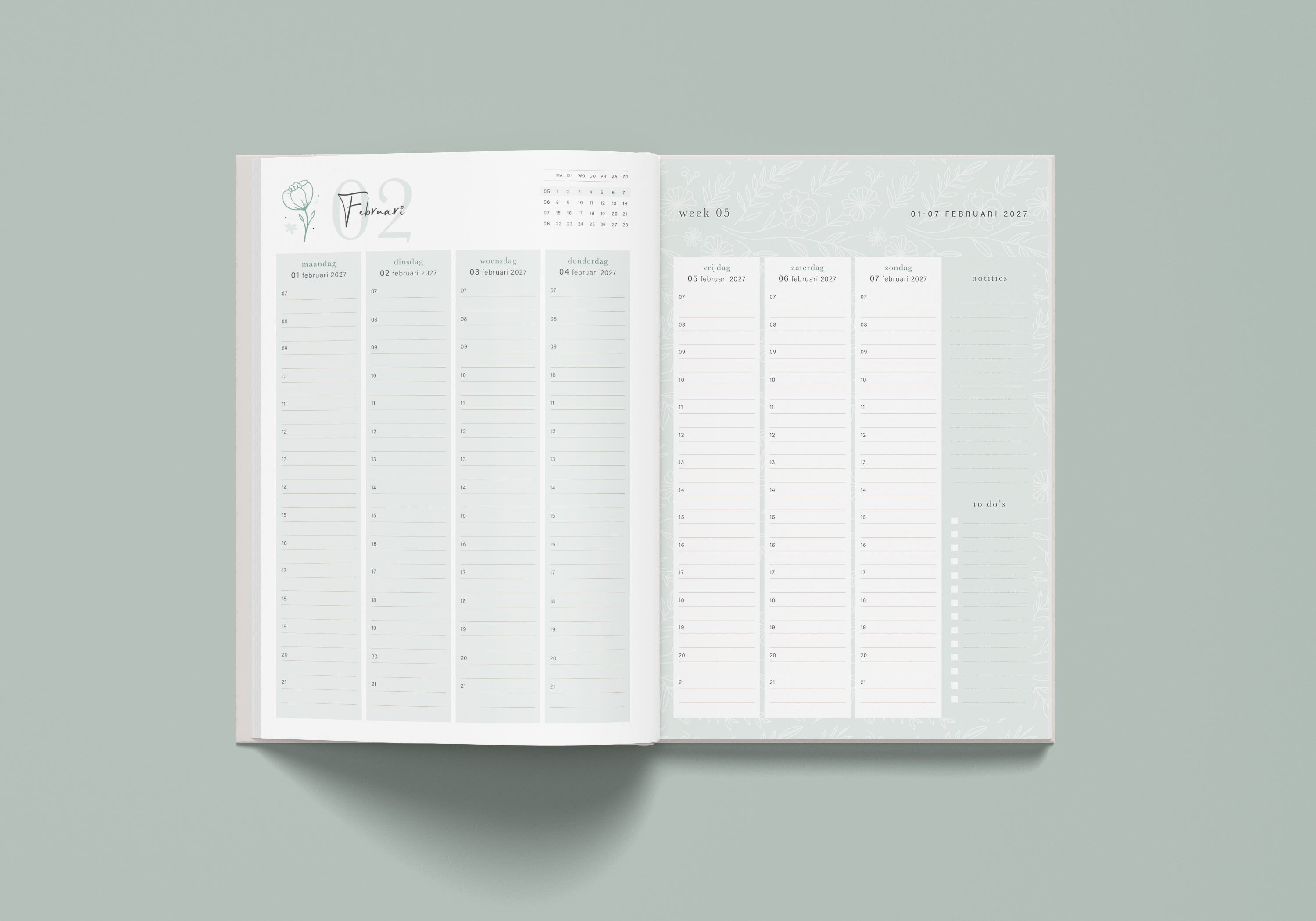 Agenda 2027 - A4 jaaragenda - Weekagenda  - 1 week op 2 pagina's