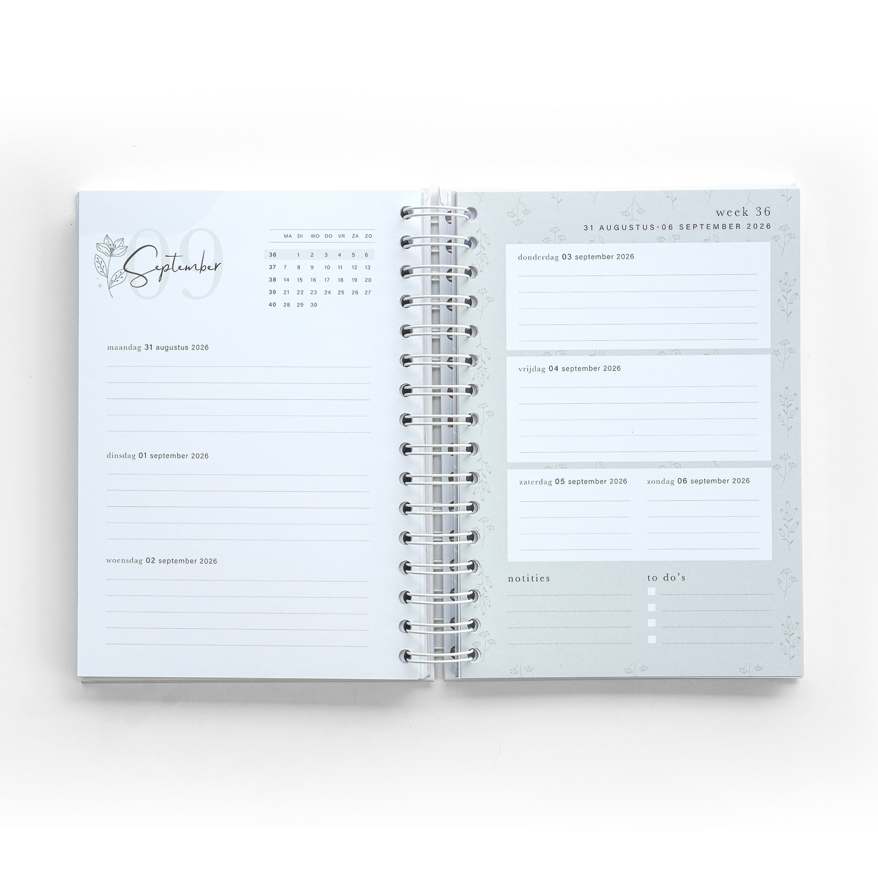 Agenda 2026 - A5 jaaragenda - Weekagenda  - 1 week op 2 pagina's