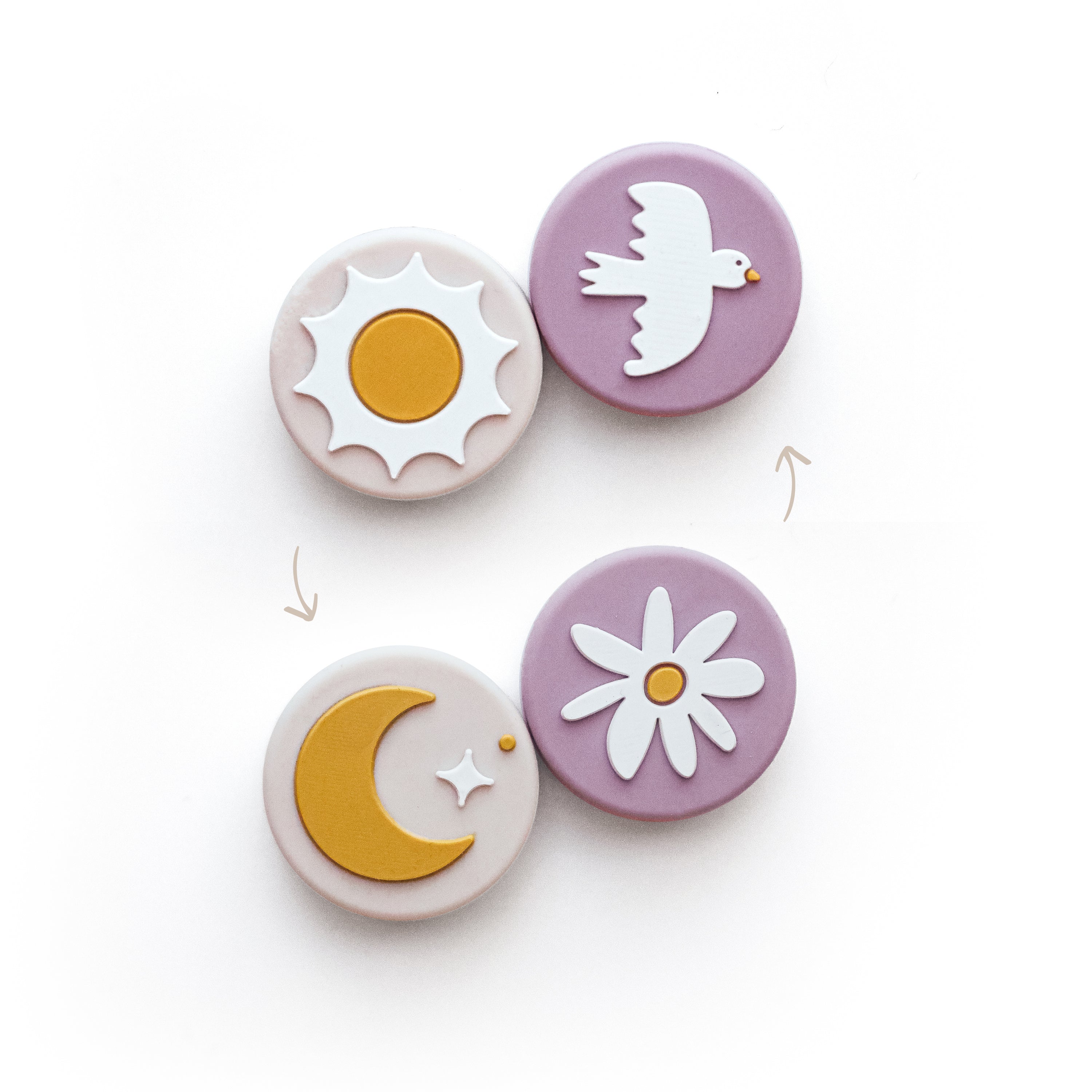 Tennisdempers - set van 2 - met TOS functie - zon/maan en vogel/bloem