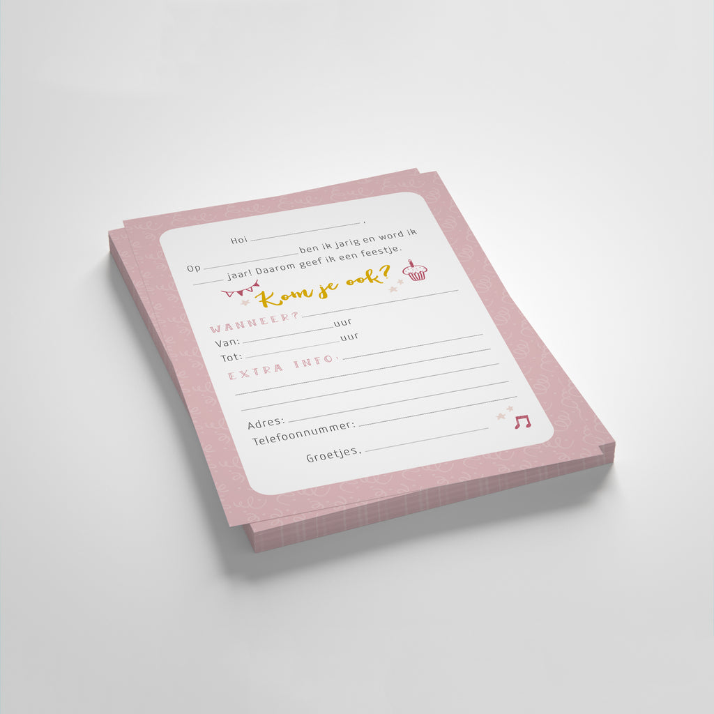 Uitnodigingen kinderfeestje - 10 stuks - roze
