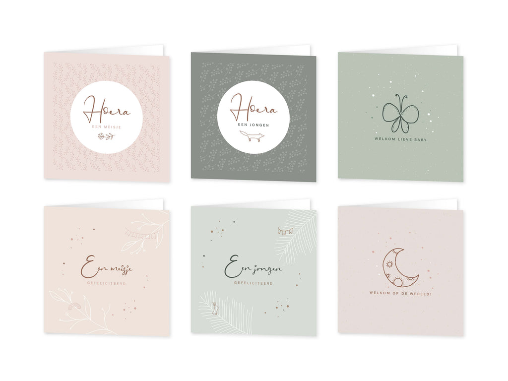 Wenskaarten geboorte - set van 6 - incl enveloppen - Eclipse