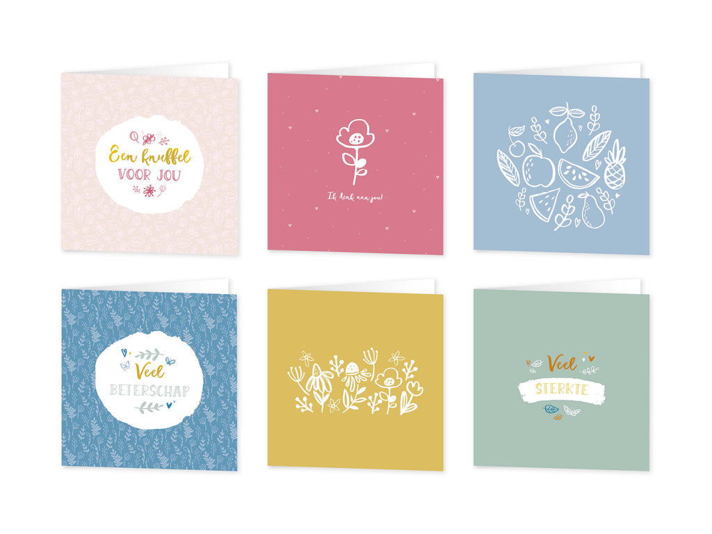 Wenskaarten beterschap / sterkte - set van 6 - incl enveloppen - Universe