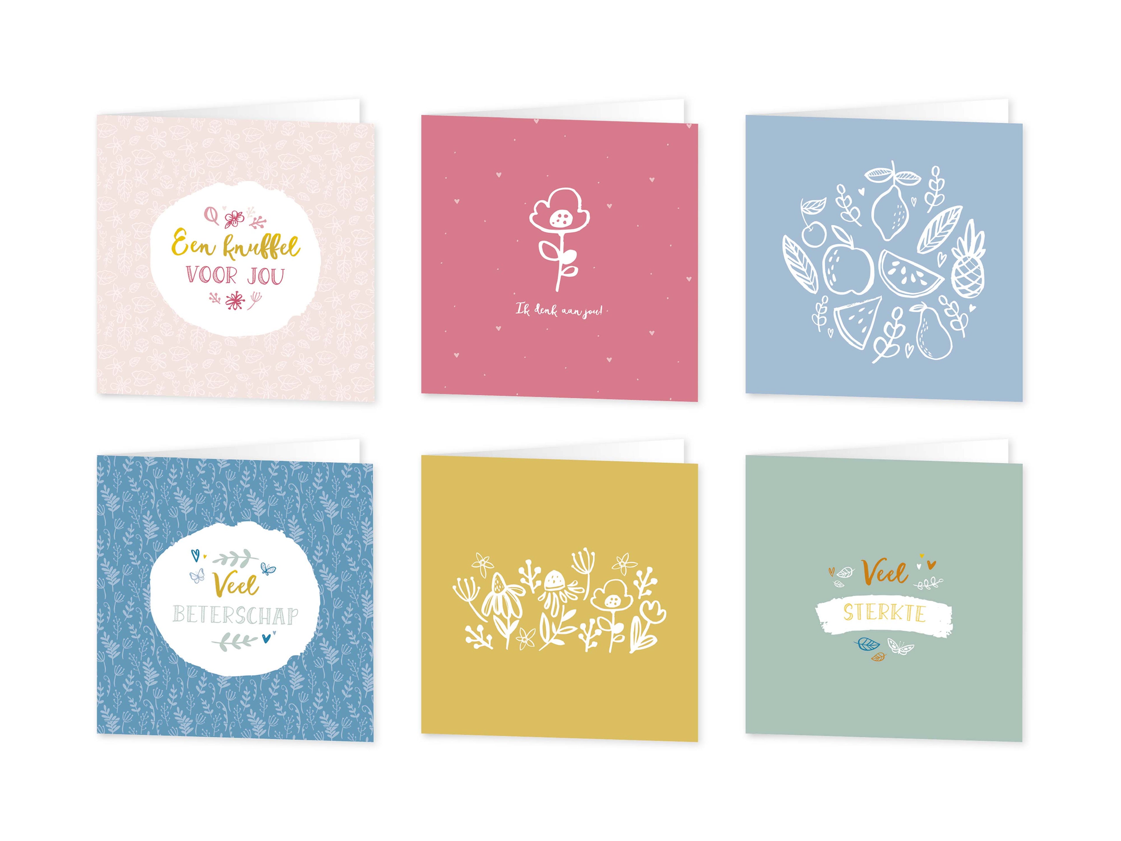 Wenskaarten beterschap / sterkte - set van 6 - incl enveloppen - Universe