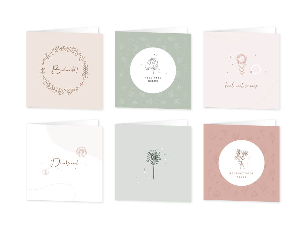 Wenskaarten bedankt / succes - set van 6 - incl enveloppen - Eclipse