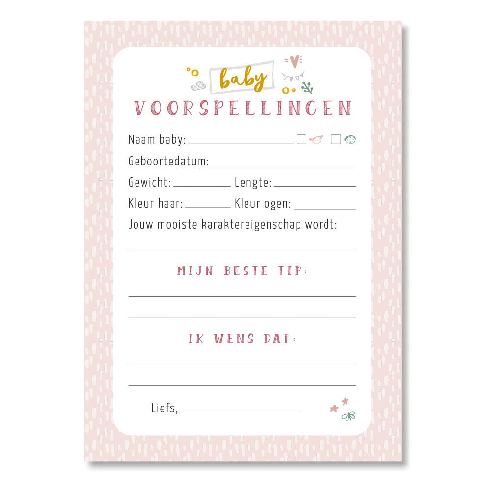 Mijn babyshower invulkaarten (30 stuks) - roze